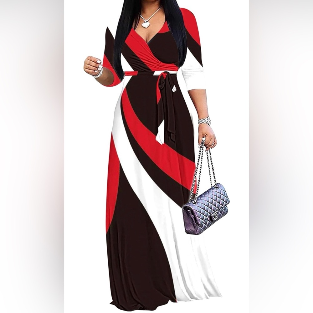 Colorblock Red and Black Maxi Dress
